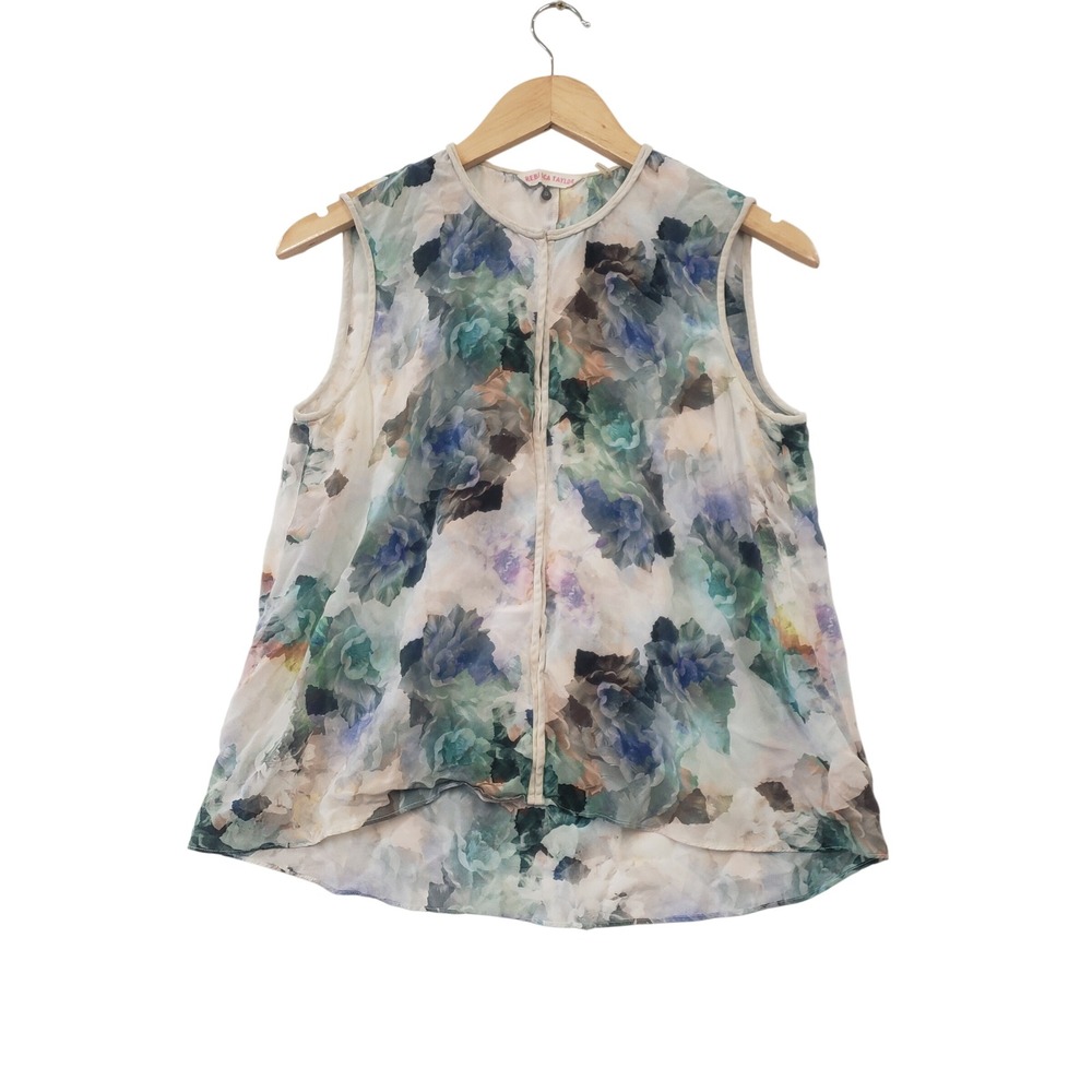 Rebecca Taylor Silk Floral Sleeveless Blouse 6 Watercolor Top Romantic Artsy